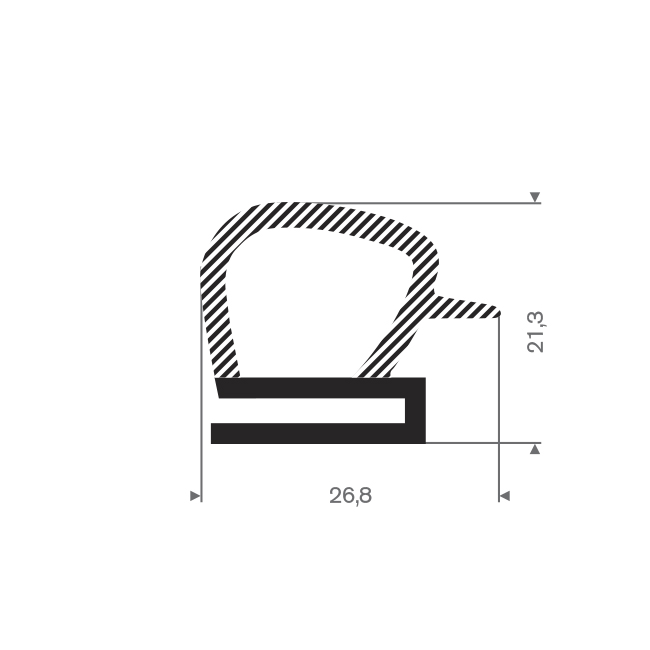 Co extrusie U-profiel met kraal BxH=26,8x21,3mm (L=25m)
