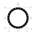 FKM (Viton) flenspakking 895x840x723x3mm 24x30mm DN700