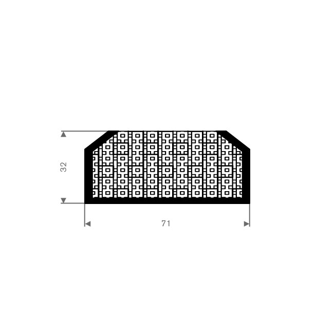 Mosrubber hatchpakking BxH= 71x32mm (L=10m)