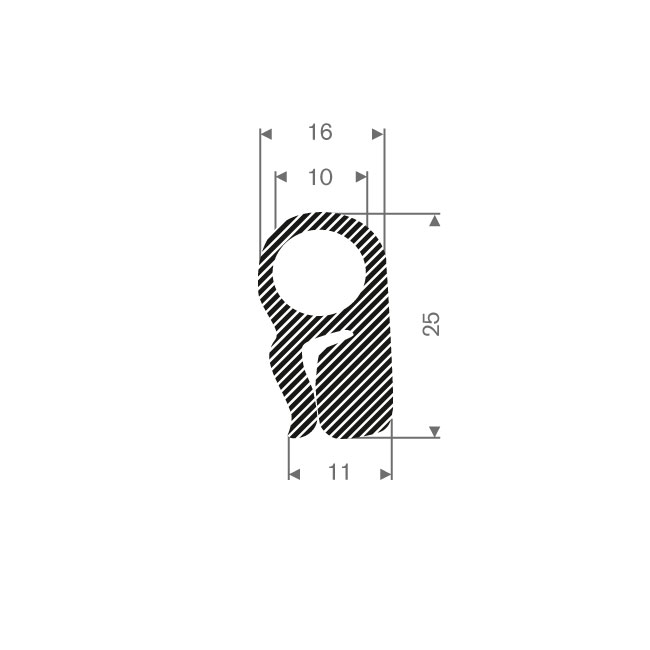 Mosrubber profiel BxH=16x25mm (L=30m)