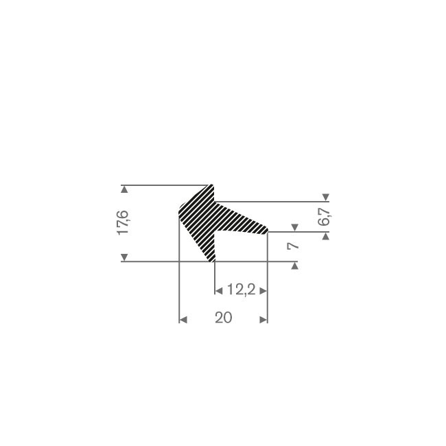 Mosrubber profiel BxH=20x17,6mm (L=50m)