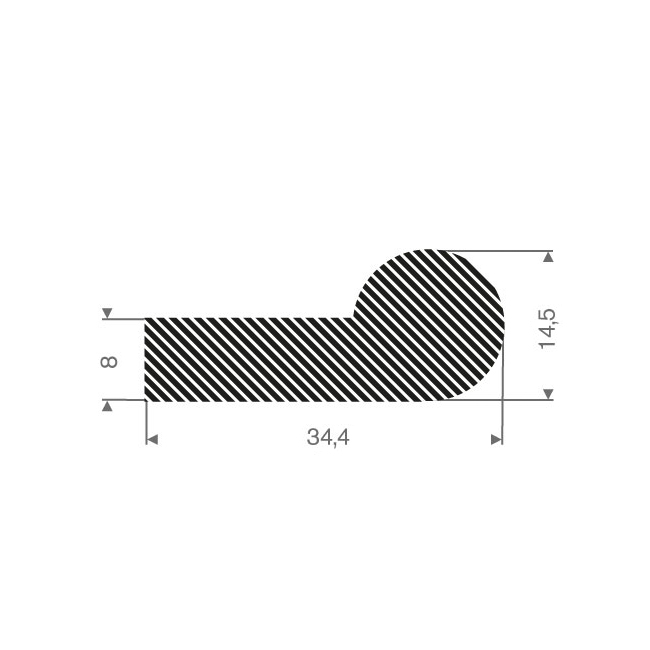 Mosrubber profiel BxH=34x15mm (L=50m)