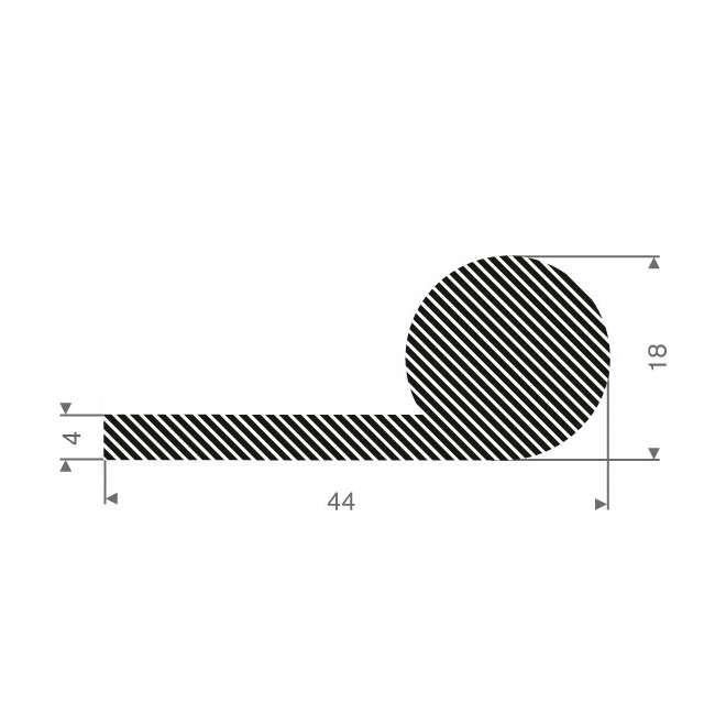 Mosrubber profiel BxH=44x18mm (L=25m)