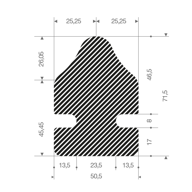Mosrubber profiel BxH=50,5x71,5mm (L=15m)