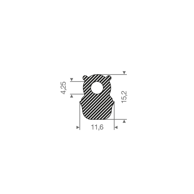 Mosrubber siliconen profiel BxH=11,6x15,2mm (L=25m)