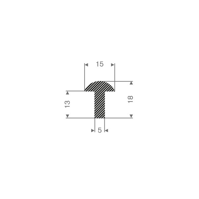 Mosrubber T-profiel grijs BxH=15x18mm (L=100m)
