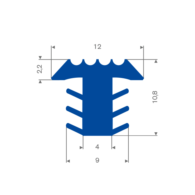 PVC infreesprofiel blauw BxH= 12x10,8mm (L=25m)