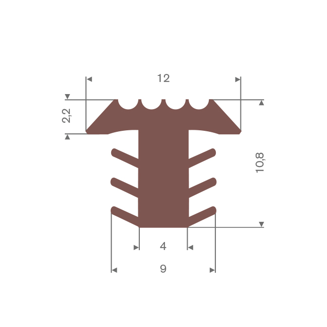 PVC infreesprofiel bruin BxH= 12x10,8mm (L=25m)