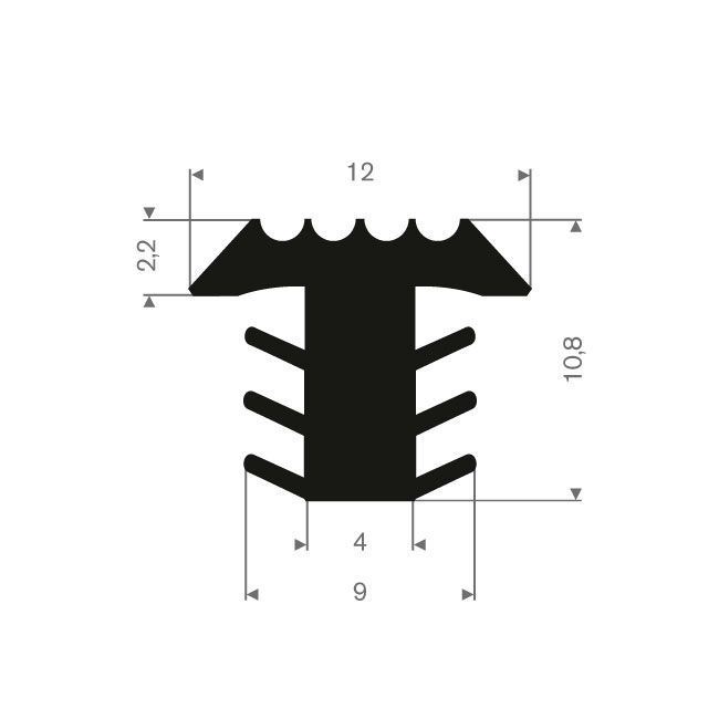 PVC infreesprofiel zwart 12x10,8mm (L=100m)