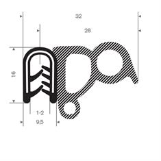 PVC/Mosrubber klemprofiel 1-2mm / BxH=32x16mm (L=50m)