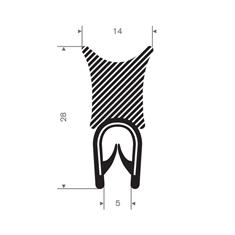 PVC/Mosrubber klemprofiel 1-4mm / BxH=14x28mm (L=50m)