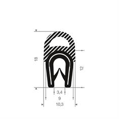 PVC/Mosrubber klemprofiel 1,5-3mm / BxH=10,3x18mm (L=50m)