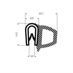 PVC/Mosrubber klemprofiel met kraal 1,5-3mm / BxH=20,1x14,2mm (L=25m)