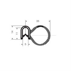 PVC/Mosrubber klemprofiel met kraal 5mm / BxH=25x14mm (L=30m)