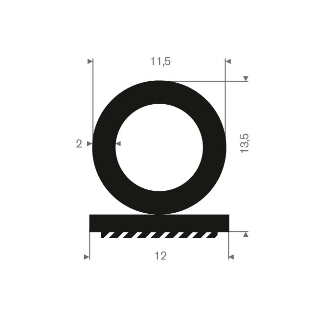 PVC/Mosrubber kraalprofiel zk BxH=12x13,5mm (L=50m)