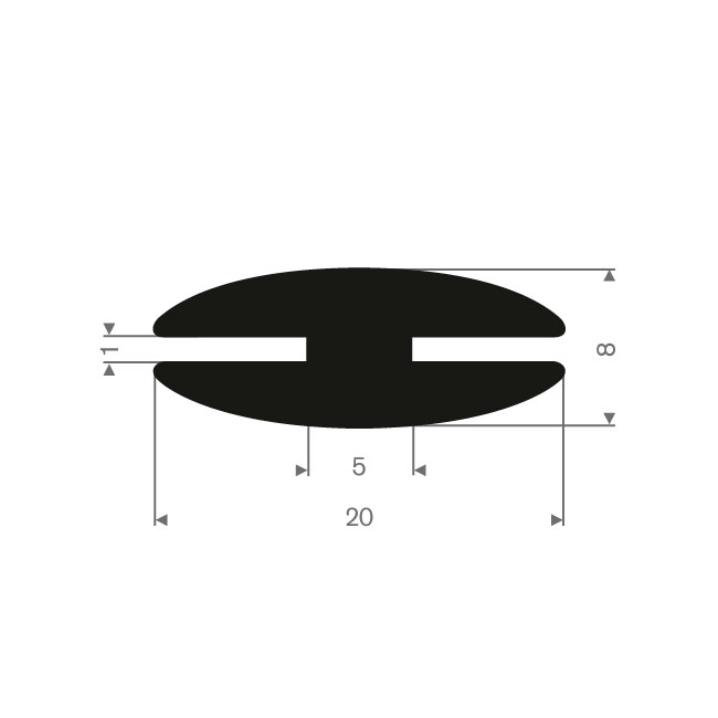 Rubber H-profiel 1/1mm (L=100m)