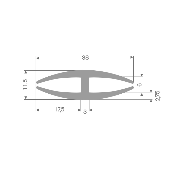 Rubber H-profiel grijs 6/6mm (L=40m)