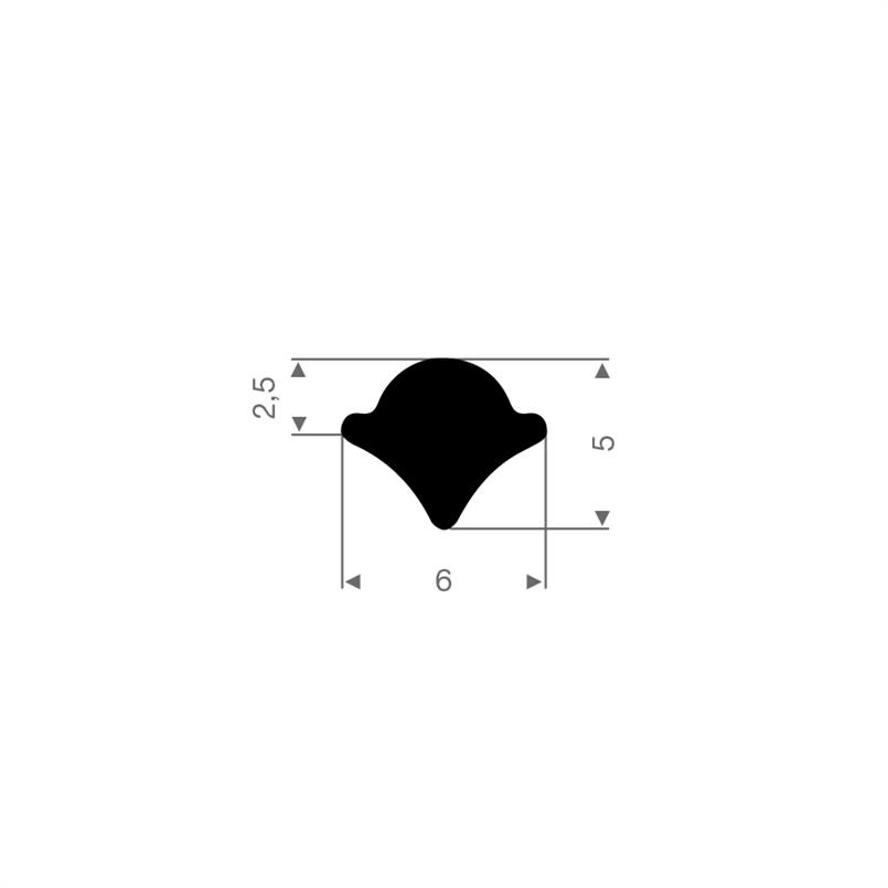 Rubber pees BxH=6x5mm (L=100m)