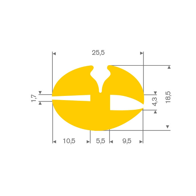 Rubber peesprofiel geel 1,7/4,3mm (L=5m)