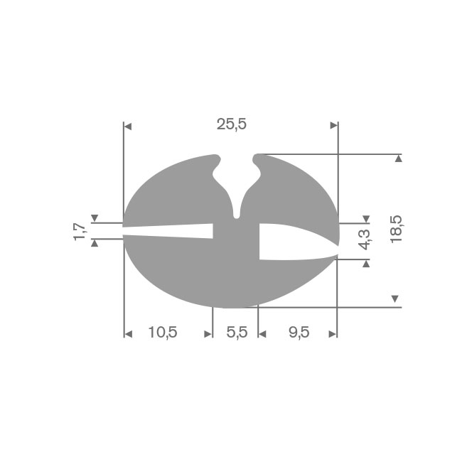 Rubber peesprofiel grijs 1,7/4,3mm (L=25m)