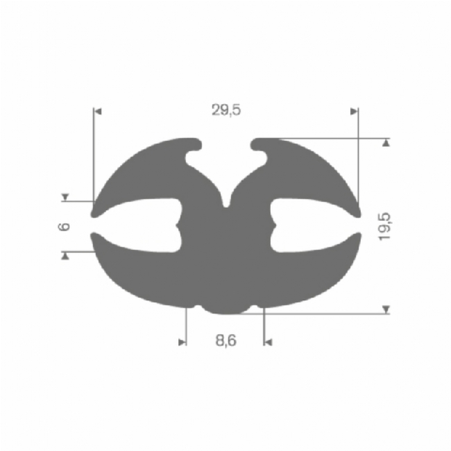 Rubber peesprofiel grijs 6/6mm (L=25m)