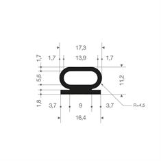 Siliconen omega profiel zwart BxH=17,3x11,2mm (L=50m)