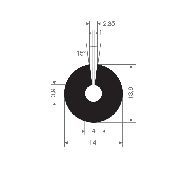Siliconen U-profiel BxH=14x13,9mm