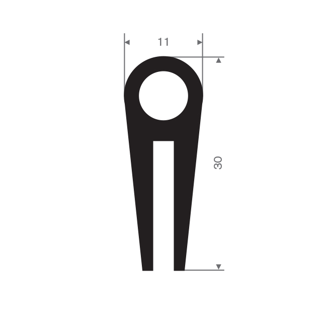 Siliconen U-profiel zwart BxH= 11x30mm (L=20m)