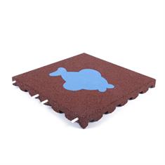 Speelplaatstegel rood met blauwe vis