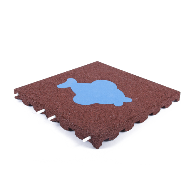 Speelplaatstegel rood met blauwe vis