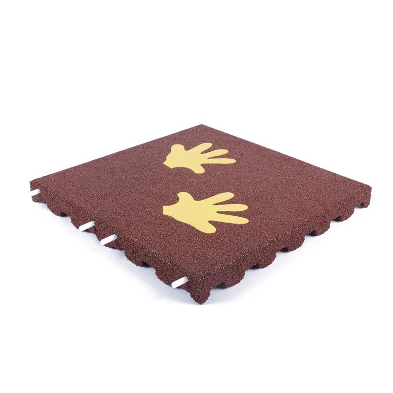 Speelplaatstegel rood met gele handafdruk