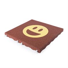 Speelplaatstegel rood met gele smiley blij