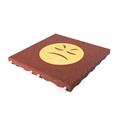Speelplaatstegel rood met gele smiley boos