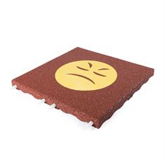 Speelplaatstegel rood met gele smiley boos