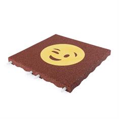 Speelplaatstegel rood met gele smiley knipoog
