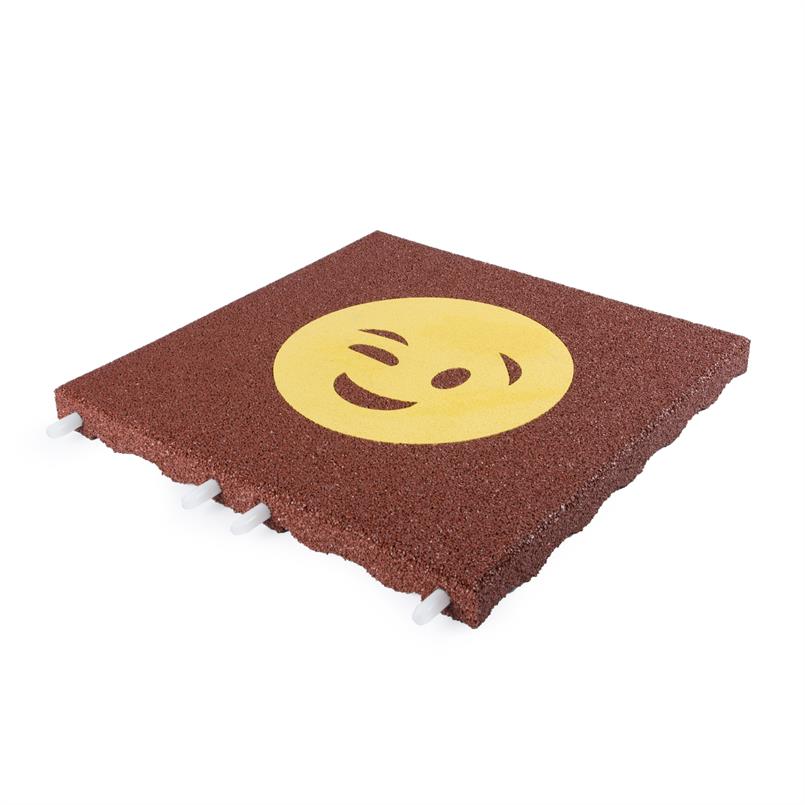 Speelplaatstegel rood met gele smiley knipoog