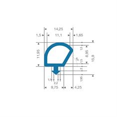 Volrubber carrosserieprofiel blauw BxH=14x16mm (L=100m)