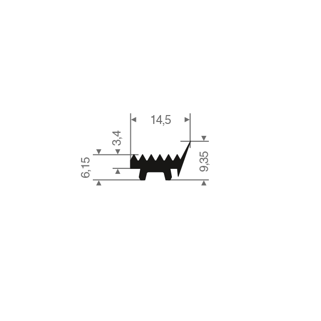 Volrubber carrosserieprofiel BxH=14,5x9,35mm (L=200m)