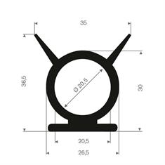 Volrubber carrosserieprofiel BxH=26,5x36,5mm (L=10m)