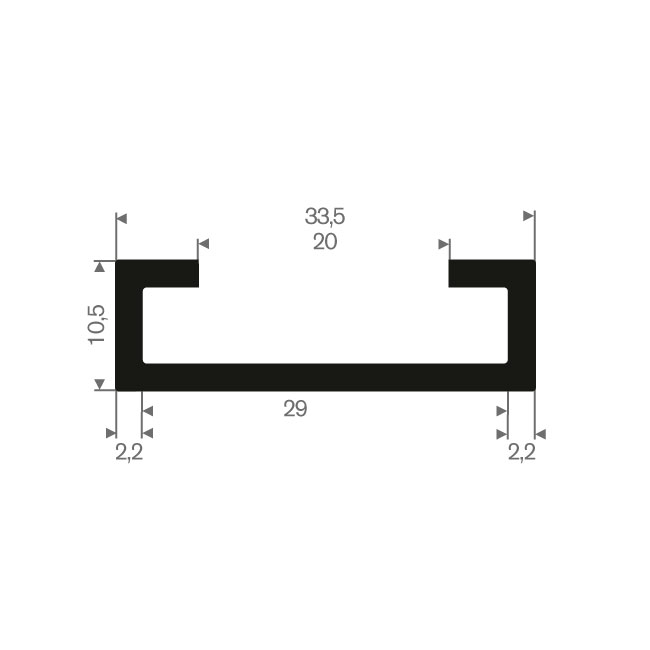 Volrubber carrosserieprofiel BxH=33,5x10,5mm (L=50m)