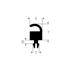 Volrubber carrosserieprofiel BxH= 5x7mm (L=100m)