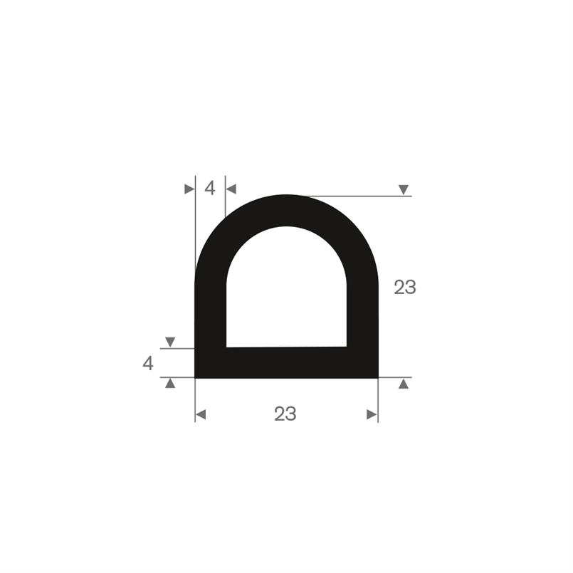 Volrubber D-profiel BxH=23x23mm (L=25m)