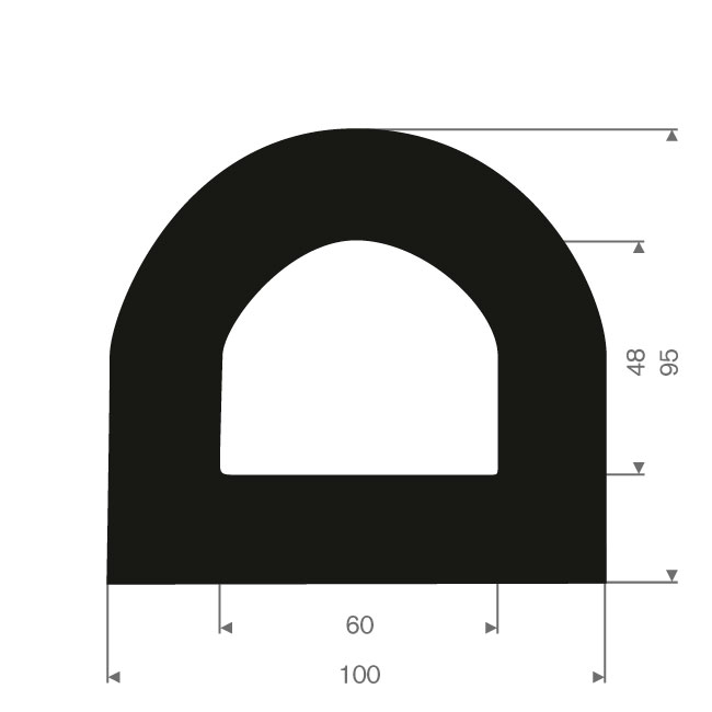 Volrubber fenderprofiel BxH=100x95mm (L=10m)