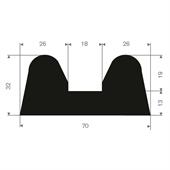 Volrubber fenderprofiel BxH= 70x32mm (L=15m)