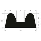 Volrubber fenderprofiel BxH= 70x32mm (L=15m)