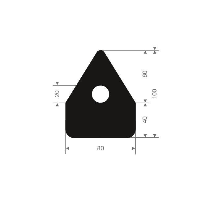 Volrubber fenderprofiel BxH=80x100mm