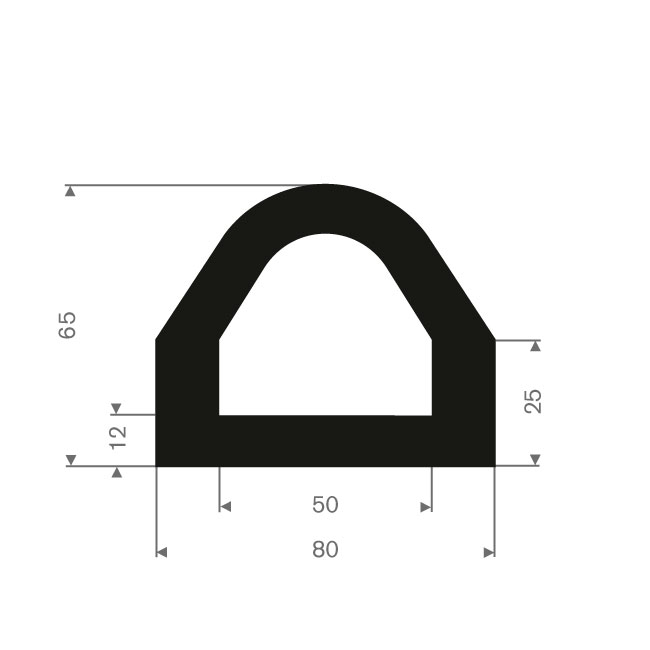 Volrubber fenderprofiel BxH= 80x65mm (L=6m)