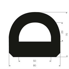 Volrubber fenderprofiel rond BxH= 80x70mm (L=10m)