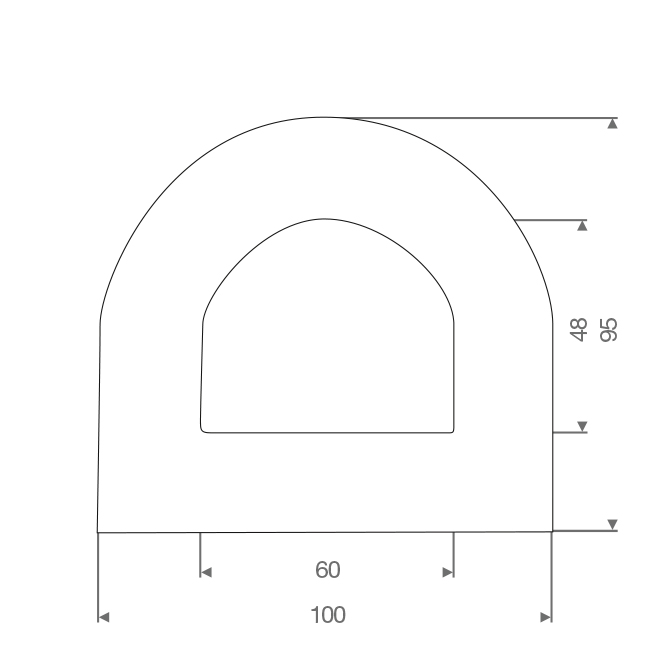 Volrubber fenderprofiel wit BxH=100x95mm (L=5m)