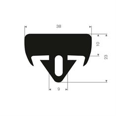 Volrubber glaswagenprofiel BxH=38x23mm (rol 25 meter)